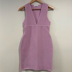 Aritzia Babaton Sculpt Knit Ribbed Deep V Neck Mini Dress Lilac Light Pink Sz M